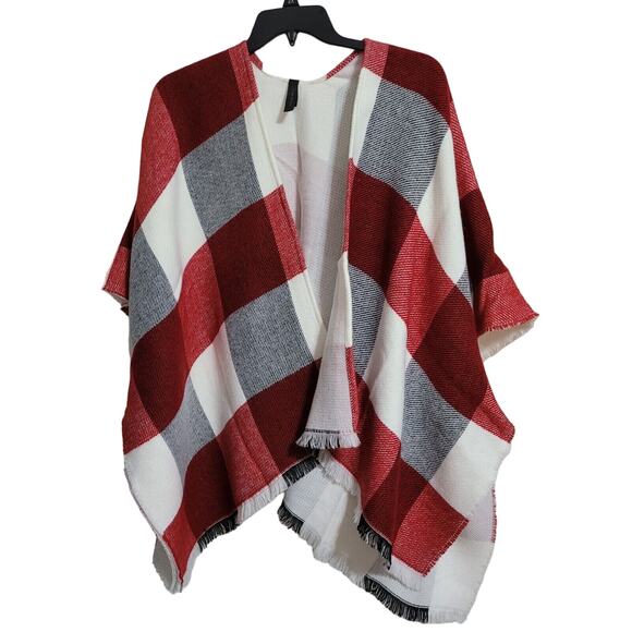 Lane Bryant Red Check Open Front Poncho Wrap Shawl, Women's Plus, Size 14/20 - Picture 1 of 9